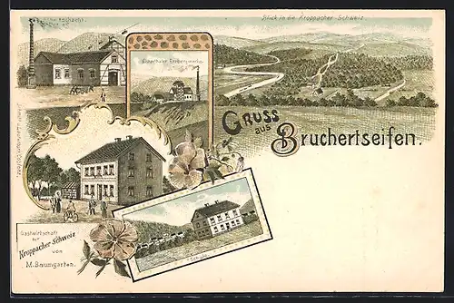 Lithographie Bruchertseifen, Albertschacht, Nistertaler Erzbergwerke, Schule