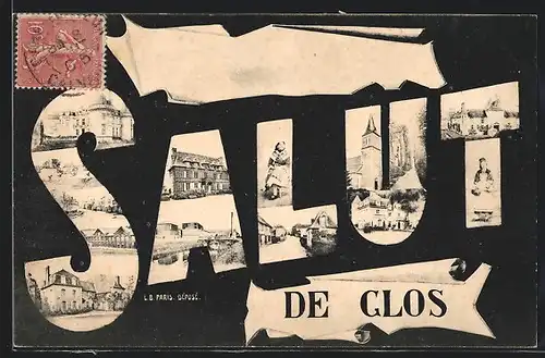 AK Glos, Strassenpartie, Kirche, Gebäude