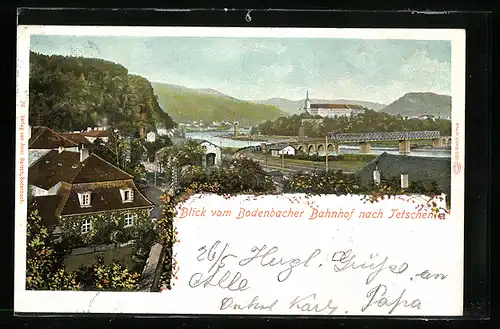 AK Bodenbach, Blick vom Bodenbacher Bahnhof nach Tetschen
