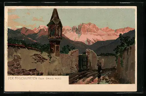 Künstler-AK Zeno Diemer unsign.: Gries, Der Rosengarten vom Ort aus