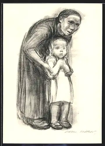 Künstler-AK Käthe Kollwitz: Wallfahrtskapelle, Kleines Mädchen wird von Frau gehalten