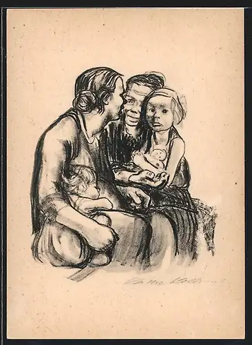 Künstler-AK Käthe Kollwitz: Frauen mit Kindern im Gespräch