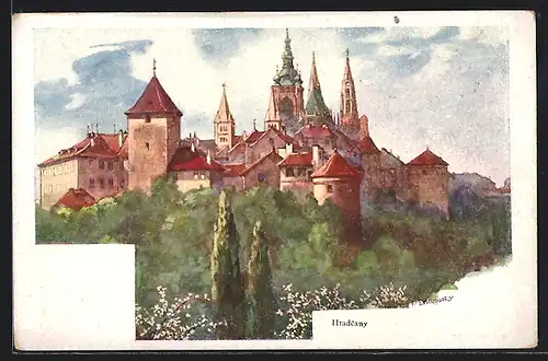 Künstler-AK Ferdinand Engelmüller: Prag, Hradcany mit Burg