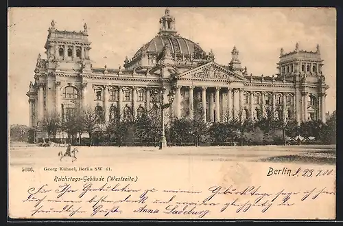 AK Berlin-Tiergarten, Reichstags-Gebäude Westseite