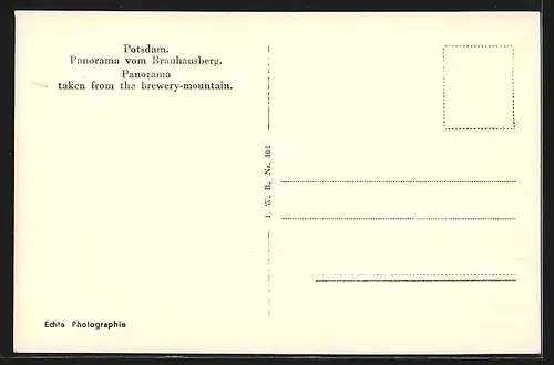 AK Potsdam, Panorama der Stadt vom Brauhausberg aus