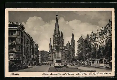 AK Berlin-Charlottenburg, Tauentzienstrasse mit Kaiser Wilhelm-Gedächtniskirche und Strassenbahnen