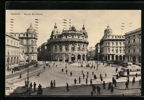 AK Genova, Piazza De Ferrari, Strassenbahn