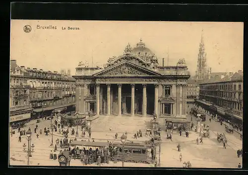AK Bruxelles, La Bourse, Strassenbahn