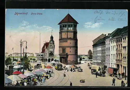 AK Düsseldorf, Burgplatz, Strassenbahn