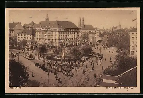 AK München, Strassenbahnen auf dem Sendlingertorplatz