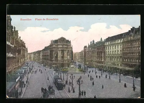 AK Bruxelles, Place de Brouckere, Strassenbahn