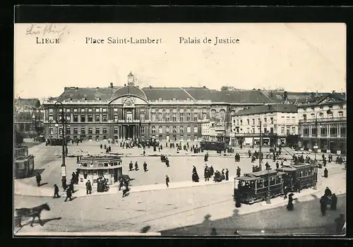 AK Liege, Place Saint-Lambert, Palais de Justice, Strassenbahn