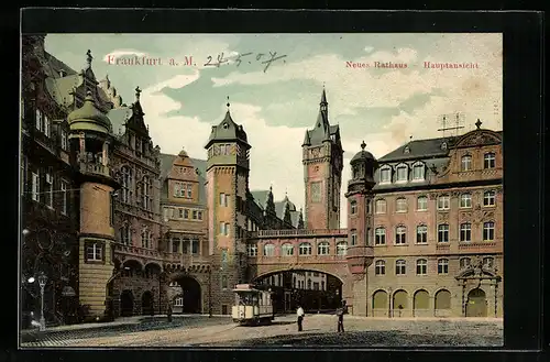 AK Frankfurt, neues Rathaus, Strassenbahn