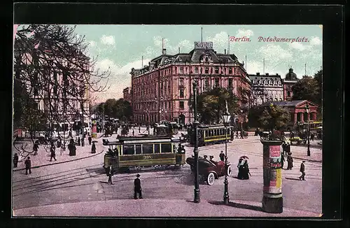 AK Berlin-Tiergarten, Strassenbahn befährt den Potsdamer Platz