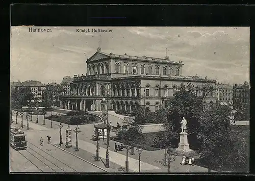 AK Hannover, Kgl. Hoftheater und Strassenbahn