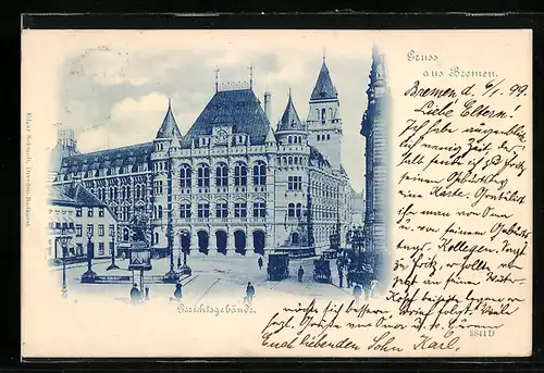 AK Bremen, Gerichtsgebäude mit Pferdefuhrwerk