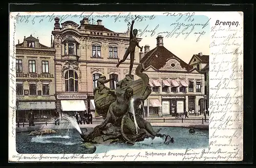 AK Bremen, Teichmanns Brunnen mit Ladengeschäften