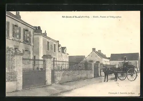 AK Saint-Jean-d`Assé, Ecole, Postes et Tèlègraphes