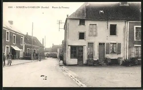AK Sougè-le-Ganelon, Route de Fresnay, Strassenpartie