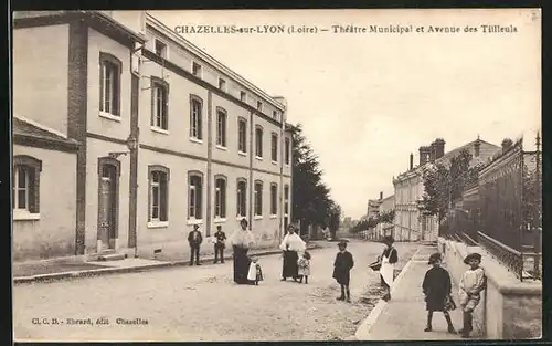 AK Chazelles-sur-Lyon, Théatre Municipal et Avenue des Tilleuls