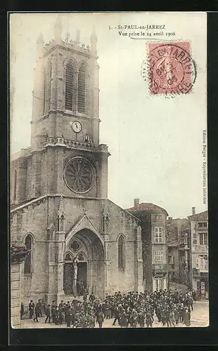 AK St-Paul-en-Jarrez, Vue prise le 24 avril 1906, Kirche