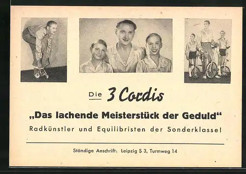 AK Die 3 Cordis - Radkünstler und Equilibristen der Sonderklasse!, Leipzig, Turmweg 14