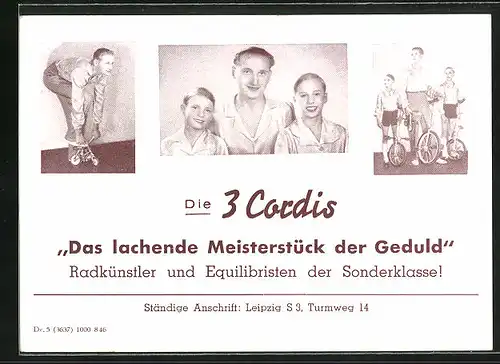 AK Die 3 Cordis - Radkünstler und Equilibristen der Sonderklasse!, Leipzig, Turmweg 14