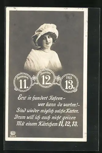 AK Junge Frau und besonderes Datum 11.12.1913