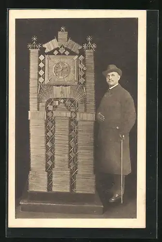 AK Goslar am Harz, Kunstuhr aus Strohhalmen, gefertigt Aug. Lehrke, Eisenbahner
