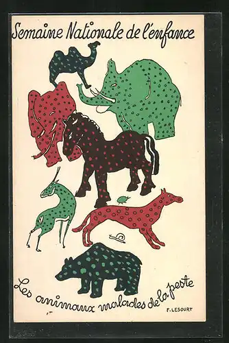 Künstler-AK F. Lesourt: Semaine Nationale de l`enfance - Les animaux maldes de la peste, Kinderfürsorge