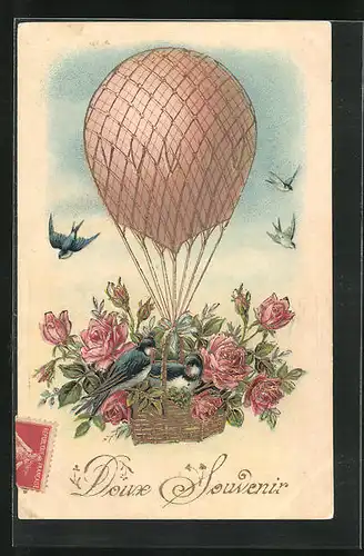 AK Doux Souvenir, Schwalben in Ballon