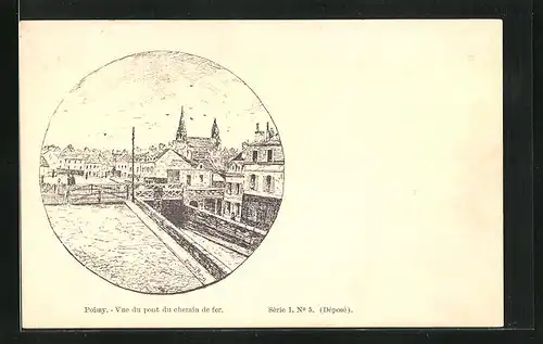 Künstler-AK Poissy, Vue du pont du chemin de fer