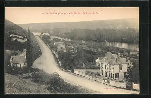 AK Port Villez, La Mairie et la Route de Paris