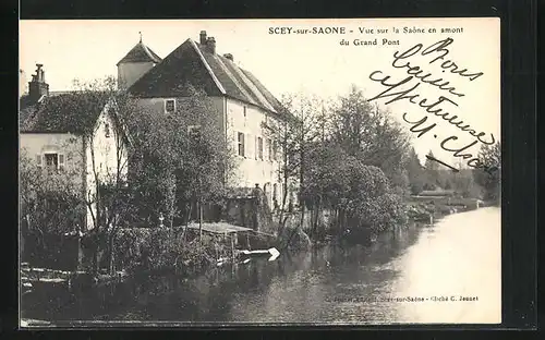 AK Scey-sur-Saone, Vue sur la Saone en amont du Grand Pont
