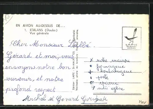 AK Ètalans, Vue gènèrale, Ortsansicht aus der Vogelschau