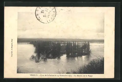 AK Vereux, Crue de la Saône 1913, Le Moulin de la Forge