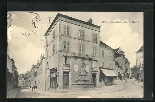 AK Gray, Grand`Rue et Rue du Marché, Strassenpartien