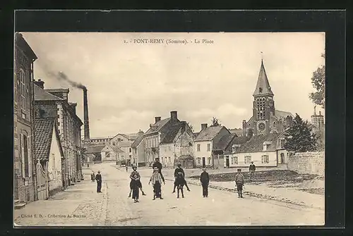 AK Pont-Remy, La Place, Ortspartie mit Kirche