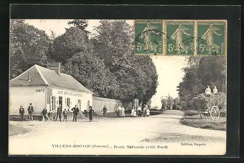 AK Villers-Bocage, Route Nationale, Café Bernard Quevenne