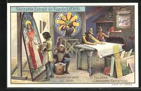 Sammelbild Liebig, Le Feu dans l`Industrie Artistique, Peinture sur verre XII.