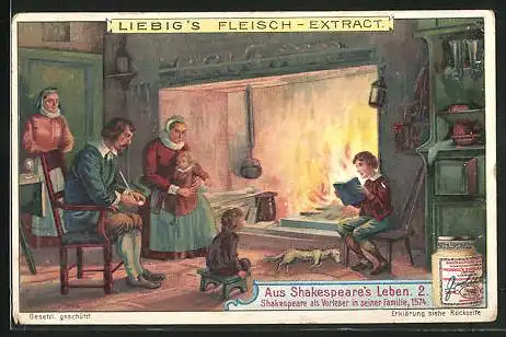 Sammelbild Liebig, Aus Shakespeare`s Leben, Shakespeare als Vorleser seiner Familie