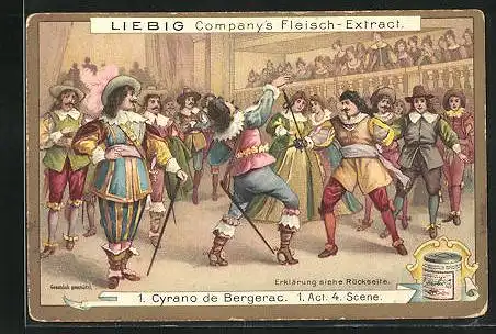 Sammelbild Liebig, Serie: Cyrano de Bergerac, 1. Act, 4. Scene, Fecht-Duell