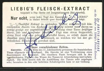 Sammelbild Liebig, Serie: Tänze verschiedener Zeiten, Gavotte, Frankreich, Zeit Ludwigs XV.