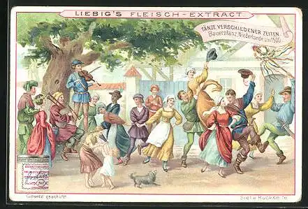 Sammelbild Liebig, Serie: Tänze verschiedener Zeiten, Niederlande, Bauerntanz um 1500