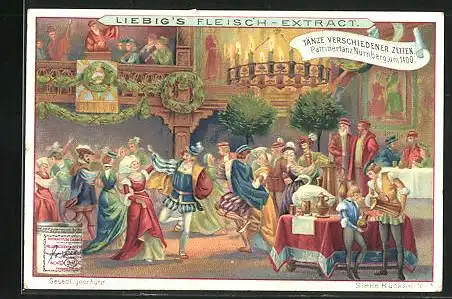 Sammelbild Liebig, Serie: Tänze verschiedener Zeiten, Nürnberg, Patriziertanz um 1400
