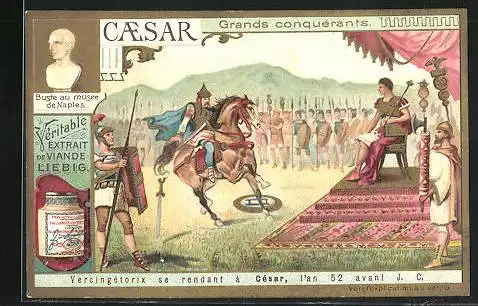 Sammelbild Liebig, Serie: Grands Conquérants, Vercingétorix se rendant à César