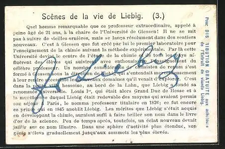 Sammelbild Liebig, Serie: Scénes de la vie Liebig, Bild 3, Liebig dans son laboratoire de Giessen, l'Université Giessen