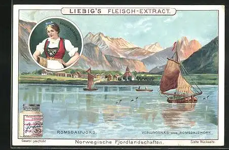 Sammelbild Liebig, Serie: Norwegische Fjordlandschaften, Romsdalfjord, Veblungsnaes und Romsdalshorn