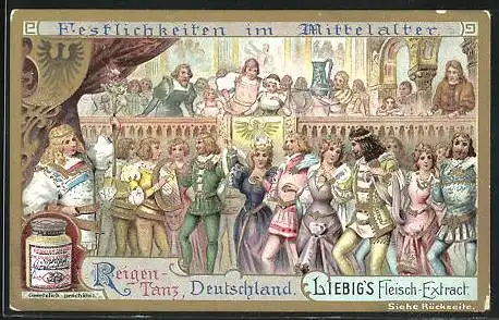 Sammelbild Liebig, Festlichkeiten im Mittelalter, Reigen-Tanz, Deutschland