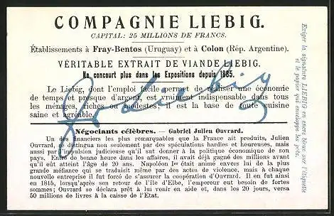Sammelbild Liebig, Serie: Négociants célébres, Bild 5, G. J. Ouvrard 1800, Napoleon 1. contractant un emprunt 1815